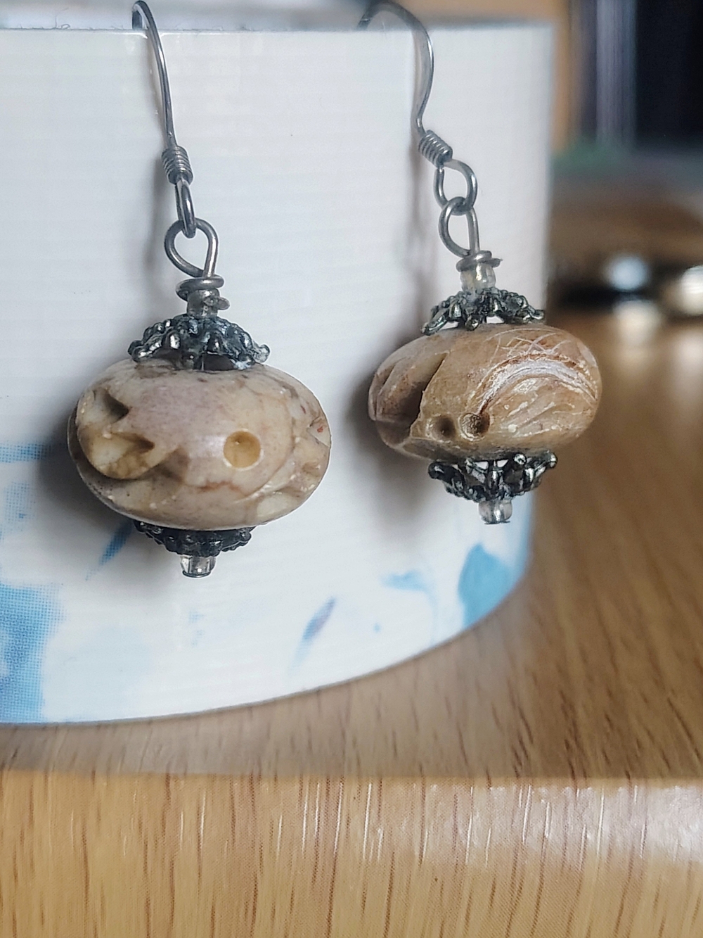 Handcrafted Beige Stone Dangle Earrings - Neutral Women Jewelry
